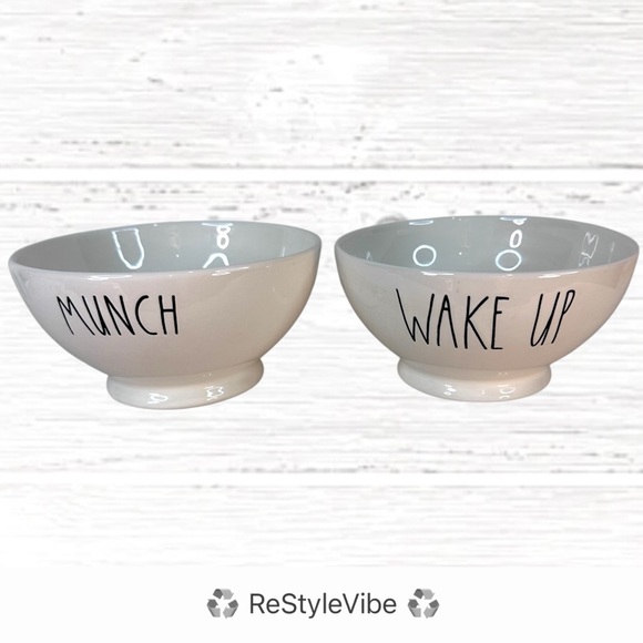 RAE DUNN Set Of 2 Breakfast Bowls Artisan Collection MUNCH WAKE UP By Magenta - Picture 1 of 11